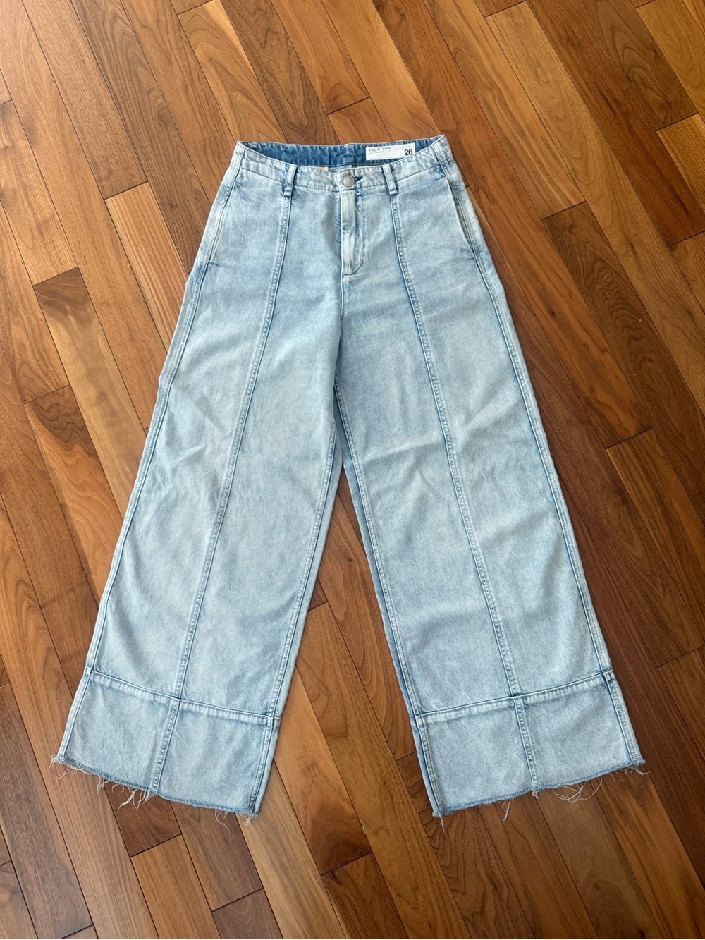 Rag & Bone Light Blue Panel-Seam Wide Leg Jeans - Women 26